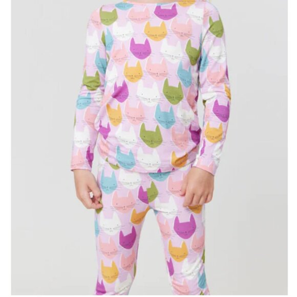 GIRLS Bamboo Pj Set - Meow Print - Picture 2 of 2